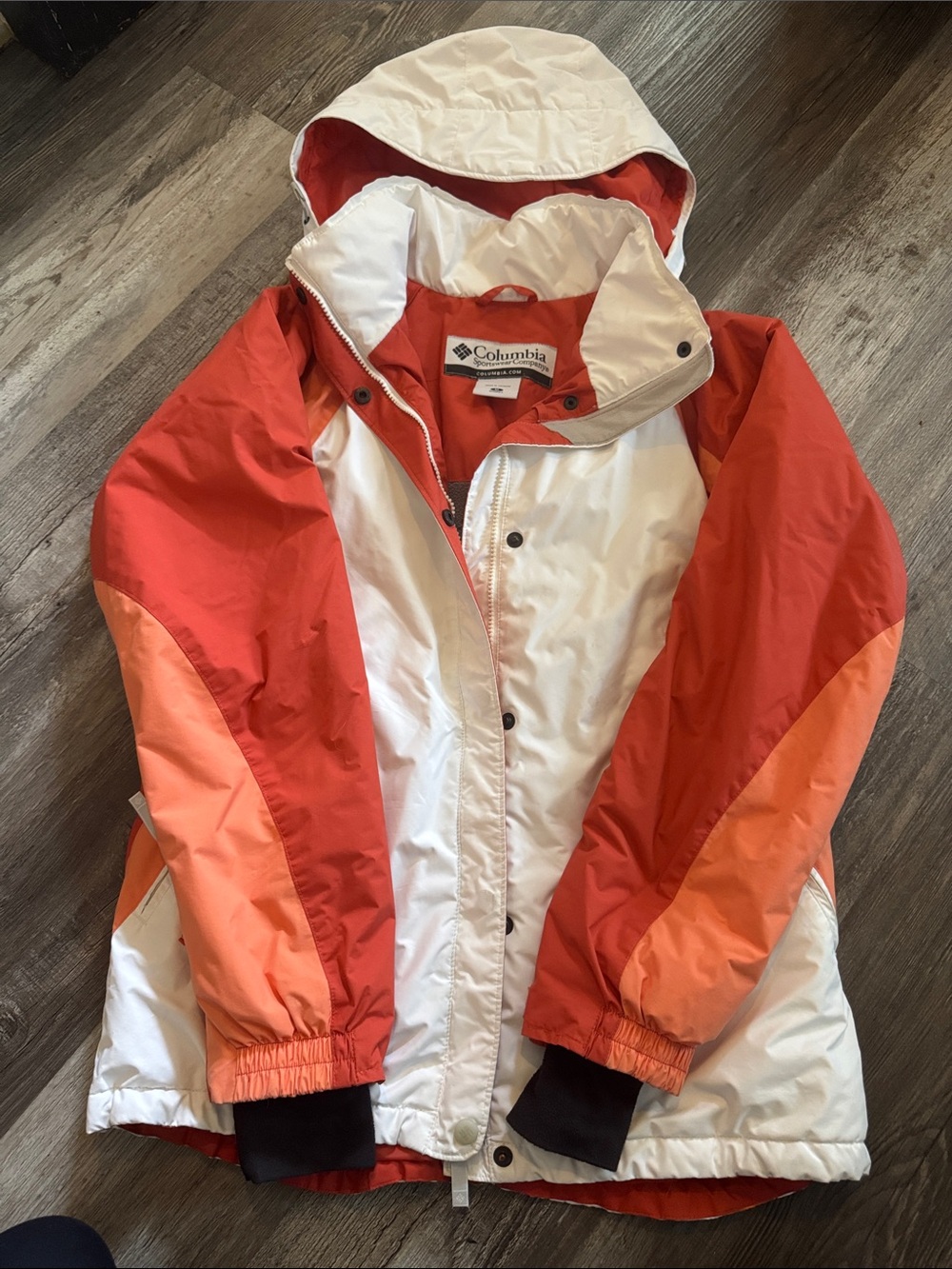 Columbia White, Orange & Coral Colorblock Hooded Shell
